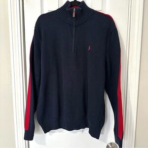 Vintage Polo Ralph Lauren Mens XL Navy Red 1/4 Zip Pullover Sweater 100% Cotton